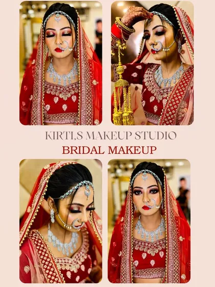 A collage of a bride with dramatic, winged eyeliner and a silver bindi. This look is for the modern bride who wants a touch of tradition with a bold twist.