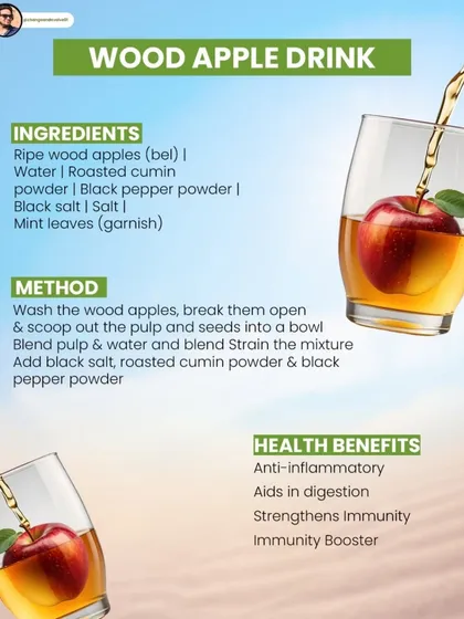 A recipe for a wood apple (bel) drink, which is anti-inflammatory and aids in digestion.