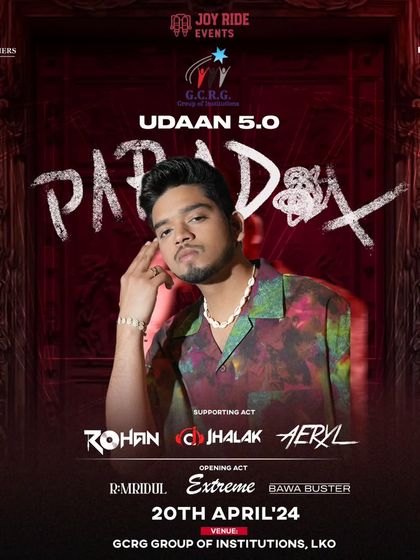 The official announcement for Paradox at the GCRG college fest. This shows my ability to bring popular hip-hop artists to campus events, a key market for me.