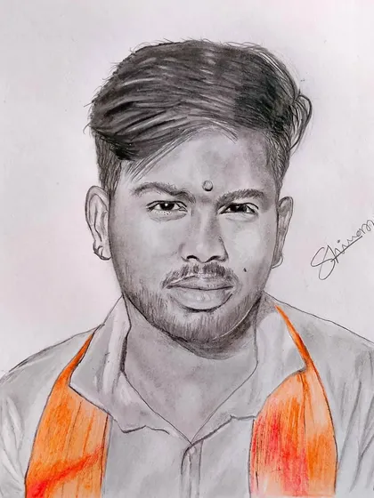 A follower sketch where I used orange pencil to color the saffron scarf, adding a vibrant and culturally significant detail.