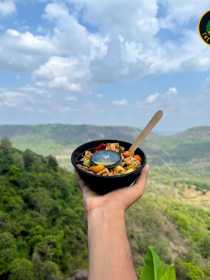 Taking healthy eating to new heights. A bowl of my delicious salad against a beautiful mountain backdrop is a reminder that good food fuels great adventures.