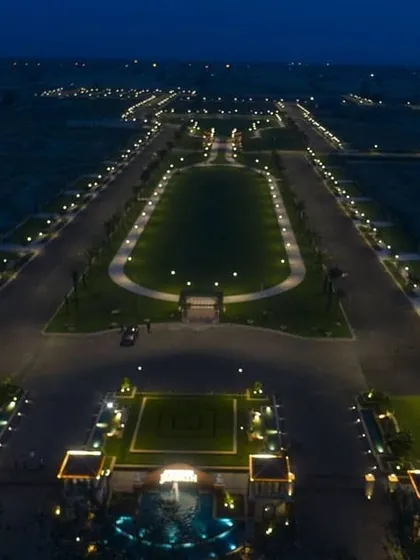 This aerial view of the Janpath estate showcases my approach to large-scale housing developments. The street and landscape lighting is designed for safety, navigation, and creating a cohesive, premium community atmosphere.