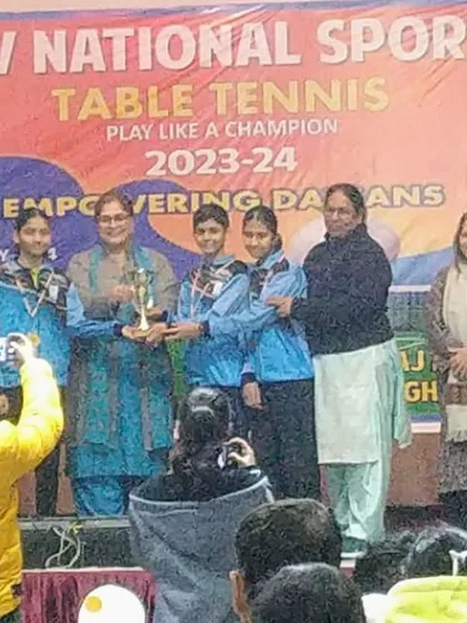 Our girls' team from JPOTTA celebrating their gold medal win at the All India DAV National Level Tournament, a first for their school.