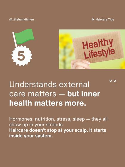 This is a green flag for your hair health journey: understanding that while external care is important, inner health matters more. Hormones, nutrition, and stress all show up in your strands, so care must start inside your system.