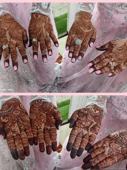 Sisters twinning with their henna! This collage shows their beautiful, matching stains, proving that my natural henna gives consistently great results for everyone.