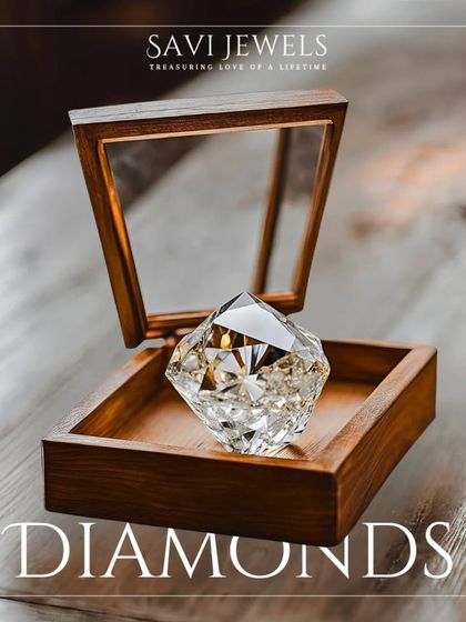 This image of a large, beautifully cut diamond in a display box represents the potential within each stone. We work with naturally occurring diamonds to craft personalized jewellery that captures life's most cherished moments and helps you find your signature sparkle.