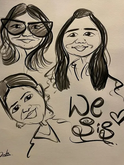 "We Sis." A sweet and simple caricature celebrating the bond between three sisters, a perfect gift to show your love.