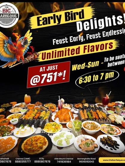 Rise and shine to our Early Bird Delights. Feast early and feast endlessly on unlimited flavors for just ₹751.