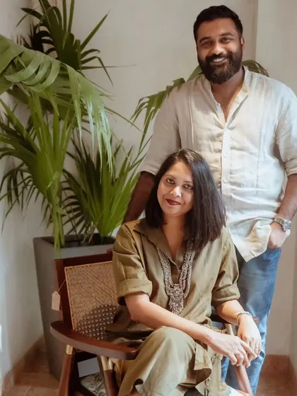 We are Nikhil and Gayathri, the storytellers behind Tusker Katha. Our studio was born from a shared passion for designing and crafting furniture that resonates deeply with your emotions and reflects our shared Indian heritage. We love bringing your stories to life through our work.