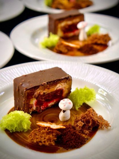 Another view of the deconstructed Black Forest Cake, a whimsical and delicious end to the nostalgic meal.