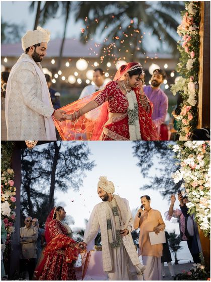 The 'saat phere' or seven steps around the sacred fire, a cornerstone of a Hindu wedding. We capture this pivotal moment with a sense of movement and emotion.
