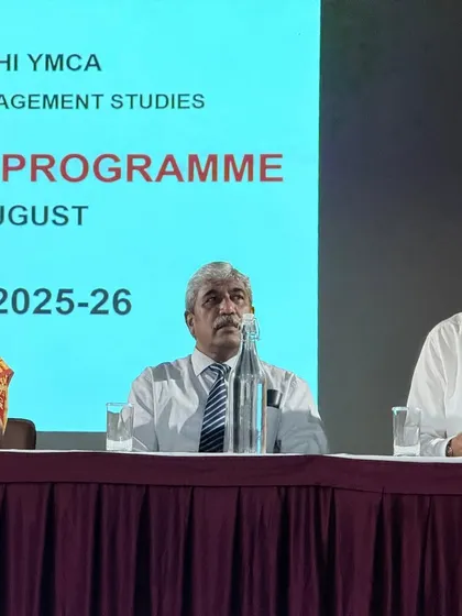 A close-up of the esteemed panel of faculty and guests during the orientation program, highlighting the experienced leadership guiding our students.