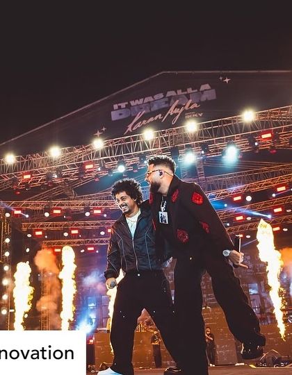 An explosive moment with pyrotechnics framing Karan Aujla's performance. We ensure all special effects are safely and effectively integrated.