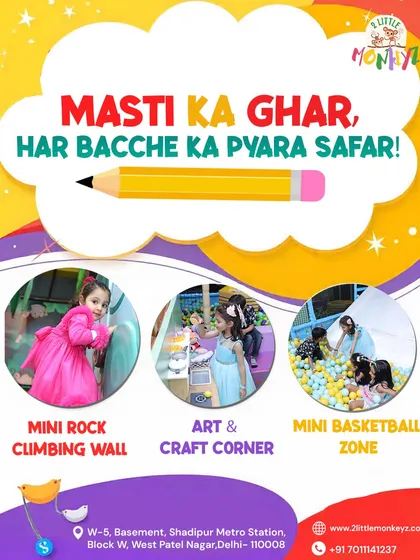I call this our "Masti Ka Ghar" because it’s a house of fun where every child's journey is special. This gives you a peek at some of our most loved spots: the mini rock climbing wall for little adventurers, our art and craft corner for creative minds, and the mini basketball zone for some friendly competition.