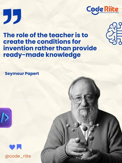 I'm inspired by the words of Seymour Papert: "The role of the teacher is to create the conditions for invention rather than provide ready-made knowledge." This is the core of my teaching philosophy. I empower kids to construct knowledge, not just consume it.