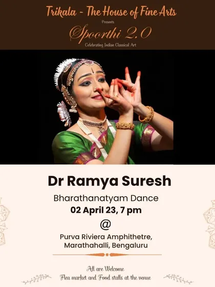 The poster for Spoorthi 2.0, where I performed at the Purva Riviera Amphitheatre in Marathahalli, Bengaluru.