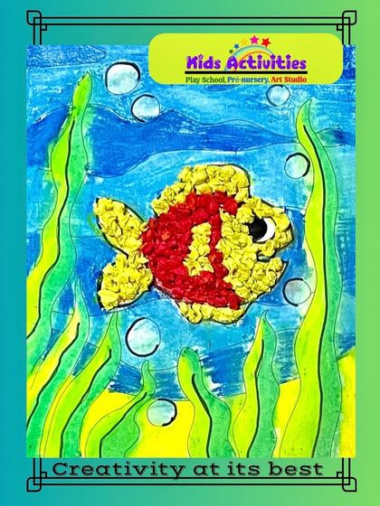 Creativity at its best. This mixed-media fish artwork combines painting with paper tearing and layering to create a wonderful 3D texture. We love teaching kids how to combine different materials to make their art pop.