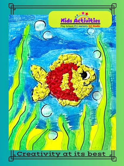 Creativity at its best. This mixed-media fish artwork combines painting with paper tearing and layering to create a wonderful 3D texture. We love teaching kids how to combine different materials to make their art pop.