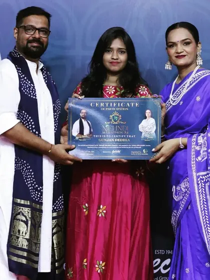 A proud moment for me, receiving a certificate of participation from mehendi legends Harin and Miral Patel. It was an honor to be recognized for my art.