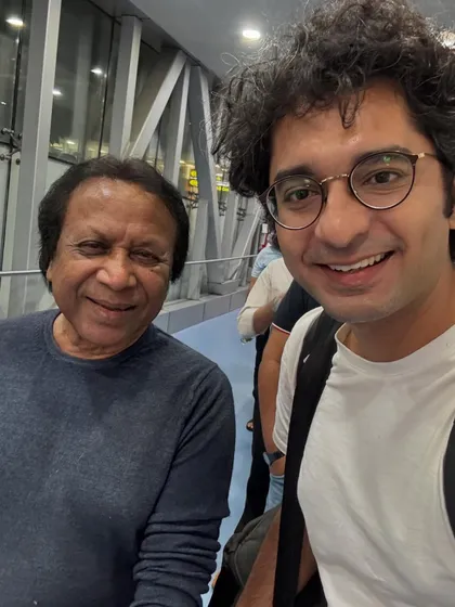 An airport selfie with the legend himself, Ustad Shahid Parvez Khan Sahab, as we head off for our Madhya Pradesh tour. The learning never stops.