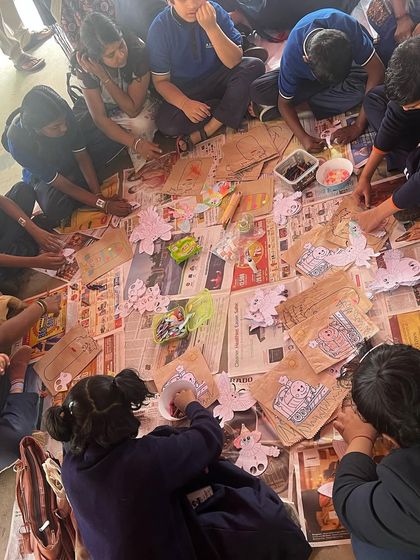 A busy craft session in full swing. I provide all the materials so kids can dive right into the fun of creating.