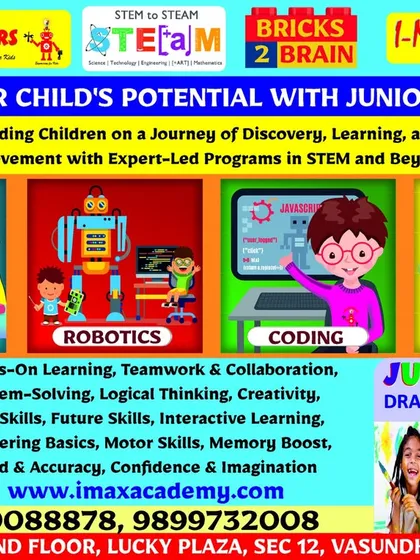 This flyer for our Vasundhara center promotes our range of classes and also features an announcement for a "Junior Artist Drawing Competition," showing our commitment to fostering all types of creativity.