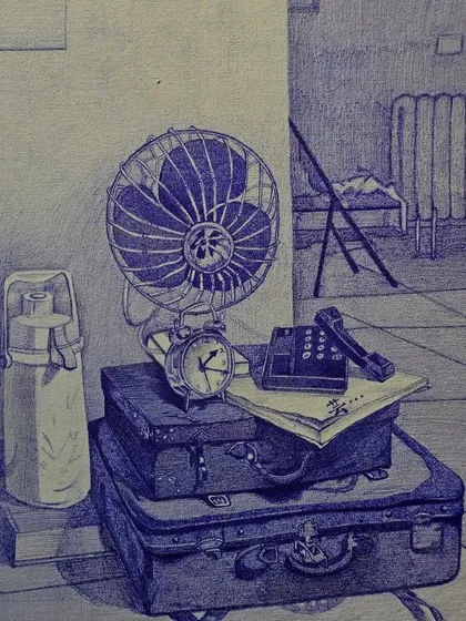 The humble ballpoint pen can create wonders. This finished still life piece, rendered entirely in blue ballpoint pen, showcases the amazing depth and texture our students learn to achieve with everyday tools.