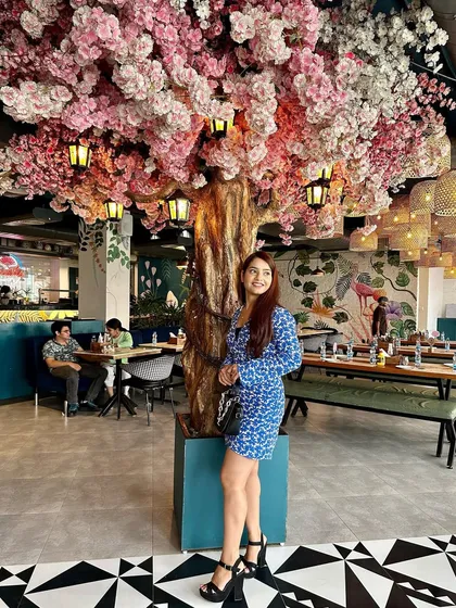Loved the beautiful cherry blossom decor at this cafe.