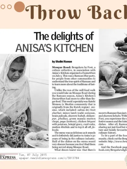 We are proud of our history. This is a throwback to a 2015 article in the Indian Express that featured my mom Anisa and the authentic Kutchi Memon cuisine we are known for.
