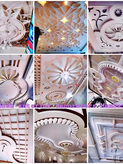 A collection of highly detailed and decorative POP ceiling designs, demonstrating the incredible artistry and sculpting possible with this material.