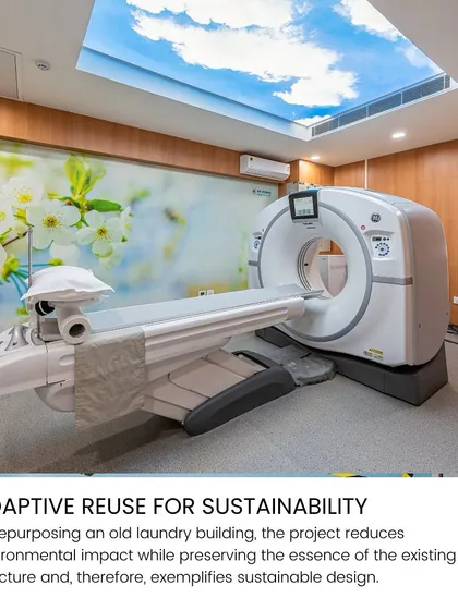 The Northern Railway Diagnostic Center exemplifies sustainable design through adaptive reuse. We repurposed an old laundry building, reducing environmental impact and preserving the essence of the original structure while creating a modern diagnostic facility.