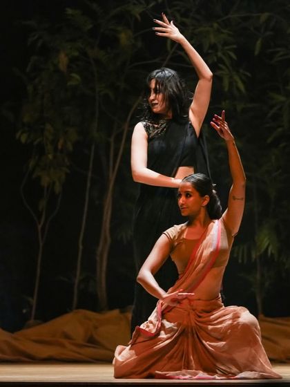 A quiet, poignant duet moment in 'Sitayana'. My choreography explores a wide range of emotions, from high-energy action to moments of tender connection.