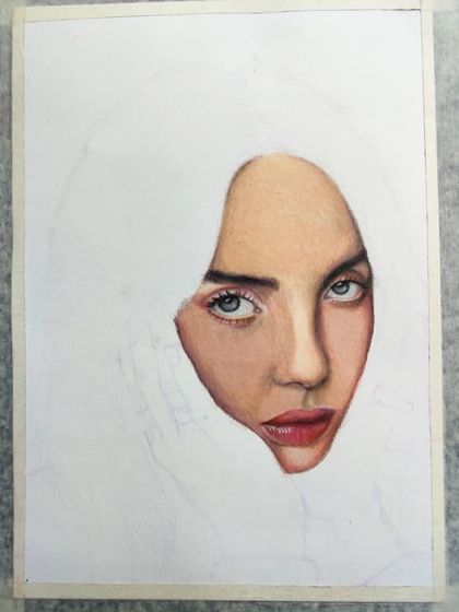 The first WIP of the Billie Eilish portrait, with just her face colored in.