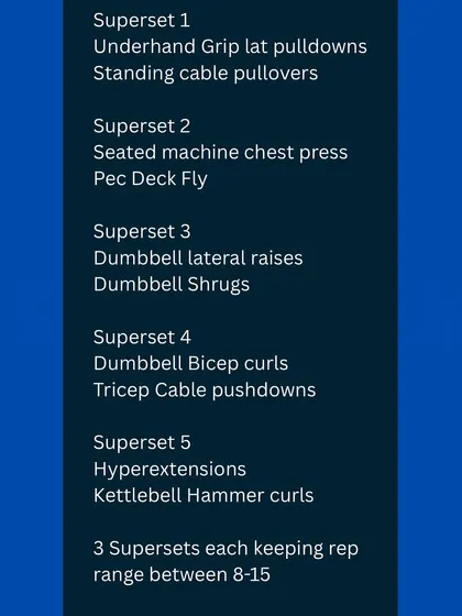 Here is the full workout routine, broken down into five supersets targeting the entire body. Each superset consists of two exercises performed back-to-back.