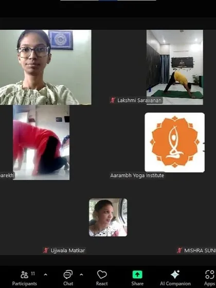 Here is a look at our Pachan Tantra (Digestive System) workshop in session. Participants are learning and practicing various asanas like Downward-Facing Dog, which helps to stimulate digestion and relieve bloating, all under guided instruction online.