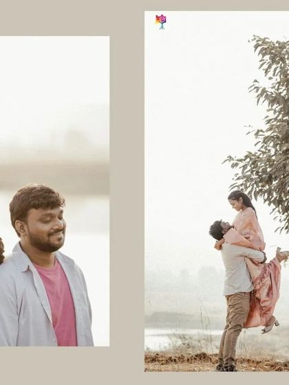 A two-panel collage showing both a playful lift and a quiet moment of rest, showcasing the couple's dynamic relationship.