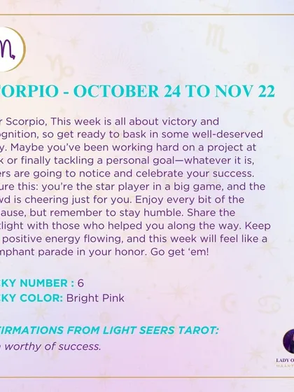 This week's tarot reading for Scorpio. This week is all about victory and recognition, so get ready to bask in some well-deserved glory.