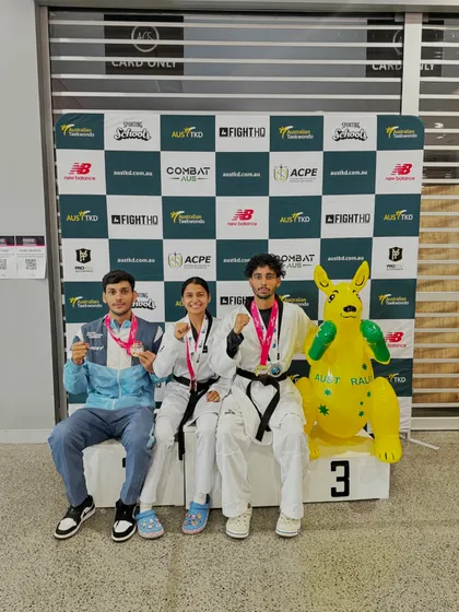 Our medalists on the podium in Australia, a proud moment for Indian Taekwondo.