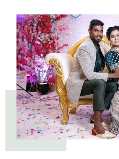 This couple looks regal and happy on their wedding day. Her velvet lehenga and his stylish Indo-Western jacket are a perfect match.