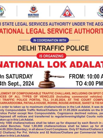 Dealing with pending traffic challans in Delhi doesn't have to be a complicated process. This is an official announcement for the National Lok Adalat, a cost-effective and quick way I guide my clients to settle their compoundable traffic fines.