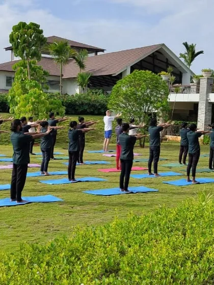Our staff and guests come together to practice yoga. It is a core part of our community and daily routine, fostering a shared sense of well-being.