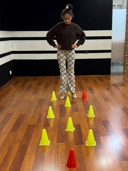 Using cones for a footwork drill. We are always finding creative ways to make training fun and effective.