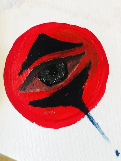 A quick, abstract painting of an eye. I was playing with color, contrast, and form to create a powerful, focused image that could be a right eye, a left eye, or a third eye.