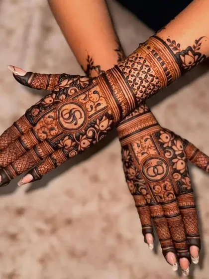 A close-up of a personalized design with the couple's initials intertwined.