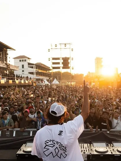 A sunset set with &ME at the Mahalaxmi Racecourse in Mumbai. I choose unique venues that add to the magic of the music, creating unforgettable daytime and evening parties.