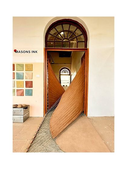 Our tensile mud installation at the India Art, Architecture and Design Biennale at the Red Fort, Delhi. The rope skeleton was covered with cloth and plastered with mud, and we invited attendees to participate in the process.