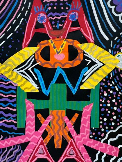 Another amazing symmetrical name creature, this one with intricate patterns and a powerful presence. Each one is a unique reflection of the student's personality.