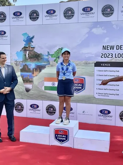My student Aaradhya Rawat after winning the USKIDS Championship at Classic Golf & Country Club.