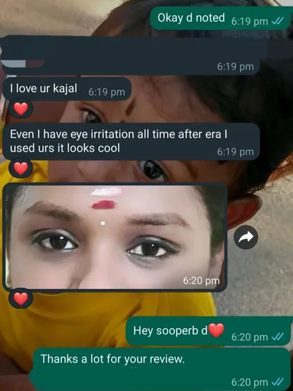 It makes me so happy to receive feedback like this. This dear customer, who has sensitive eyes, found my homemade kajal to be cooling and non-irritating. You can see how beautifully it defines her eyes.