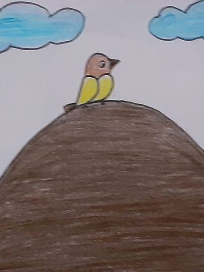 A simple yet evocative drawing of a bird on a mountaintop, created by a teacher during our workshop.